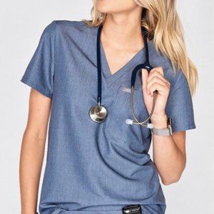FIGS Catarina Rare Heather Denim scrub top size XL